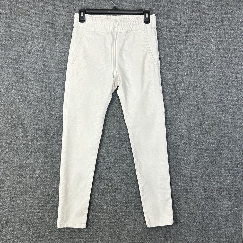 Bevy Flog Shely Pants Womens 24 White Snake Cotton Elastic Waist Pull On